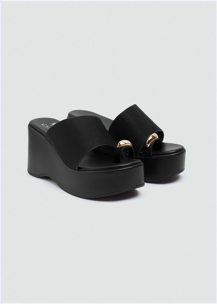 Suede Wedge Gold Toe Ring - Black