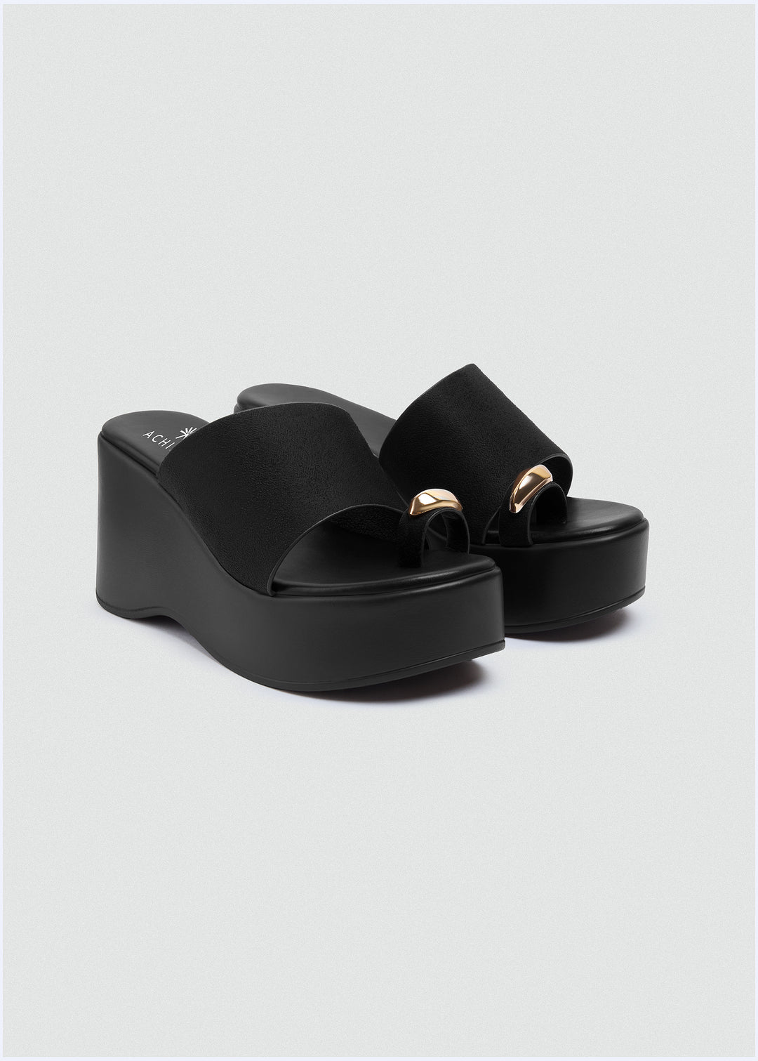 Suede Wedge Gold Toe Ring - Black