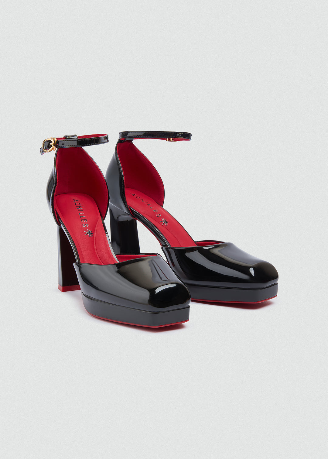 Round Toe Platform Ankle Strap Pumps - Black