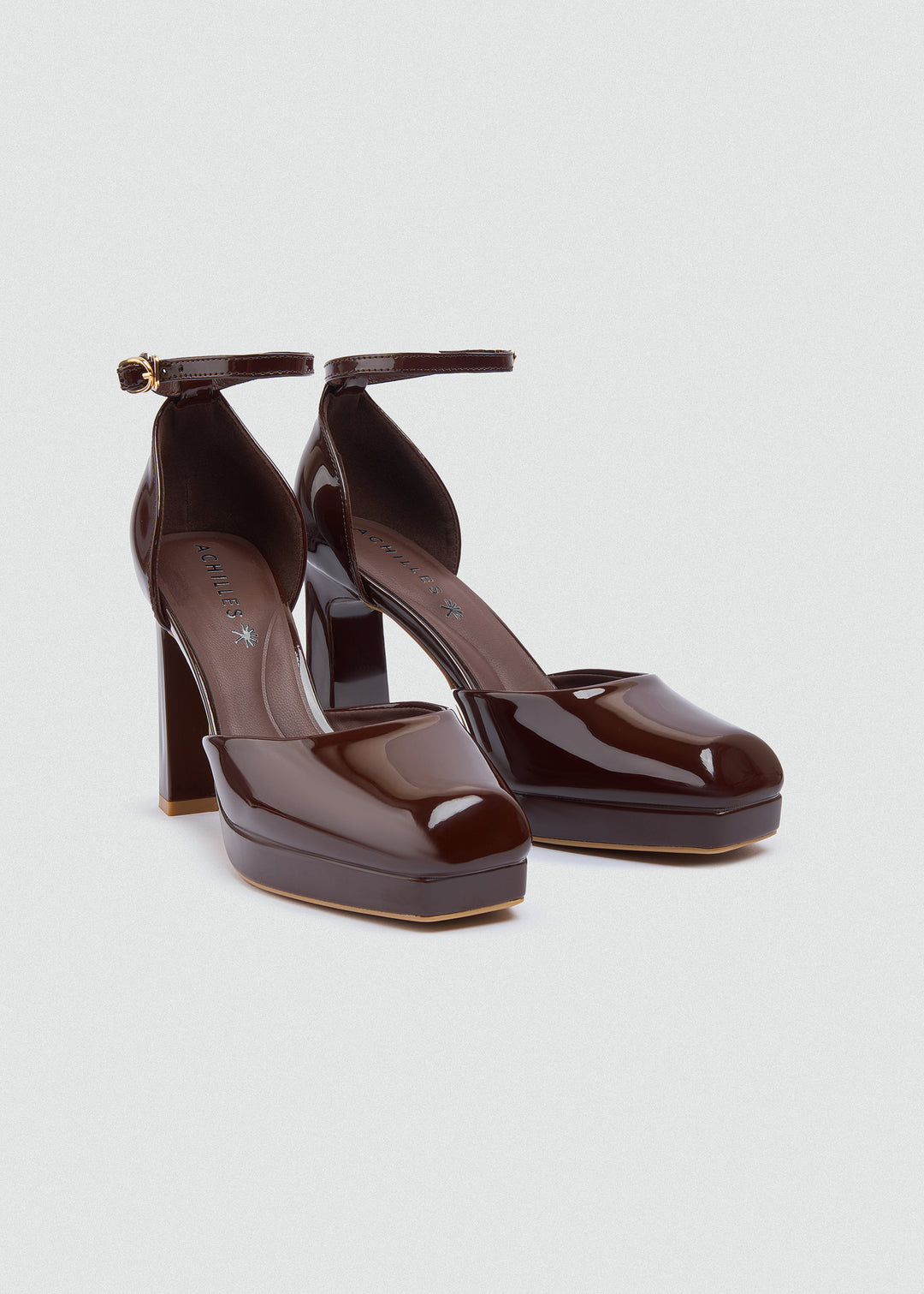 Round Toe Platform Ankle Strap Pumps - Brown