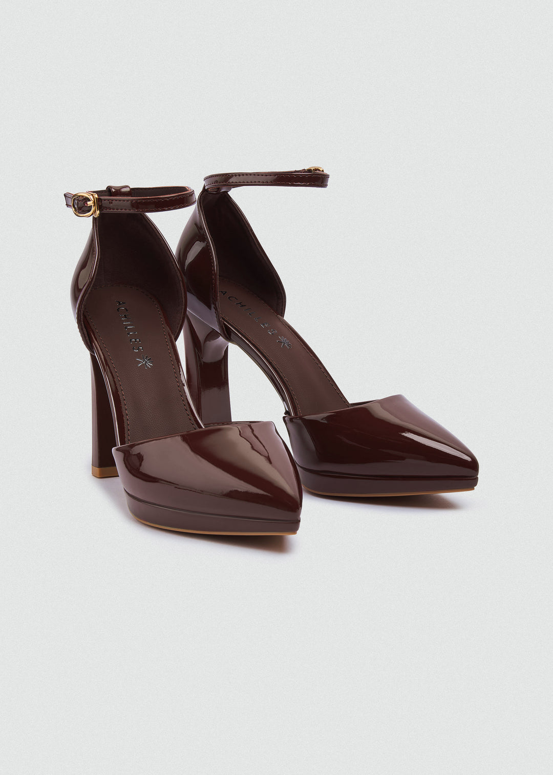Pointy Platform Ankle Strap Pumps - Brown