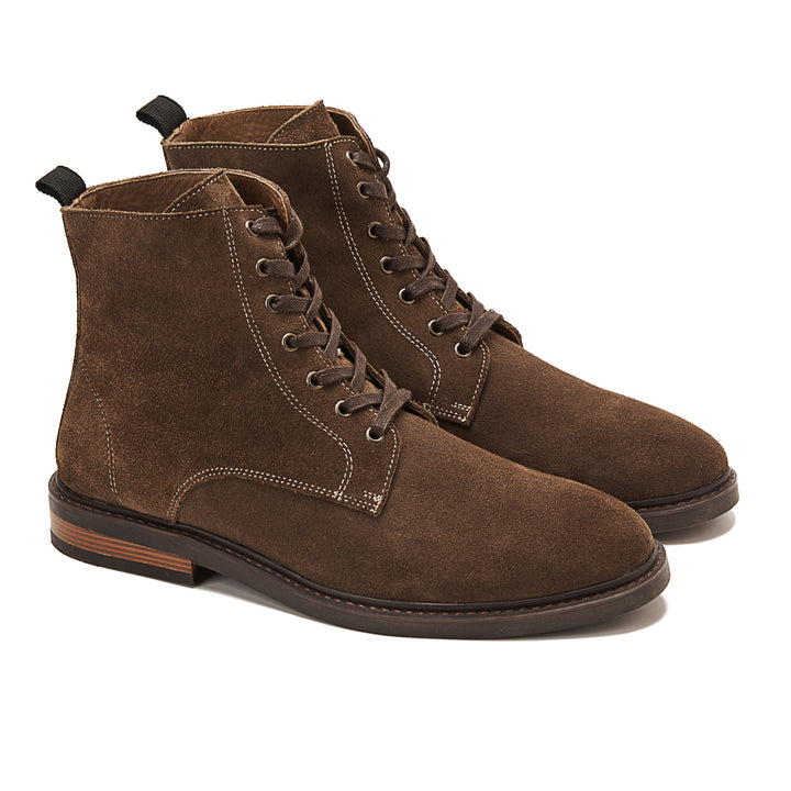 Suede Lace Up Genuine Leather Half Boots - Cafe