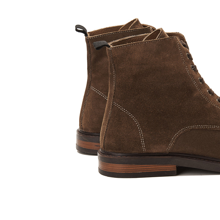 Suede Lace Up Genuine Leather Half Boots - Cafe