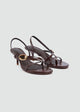Asymmetric Strappy Stiletto Gold Disc - Brown