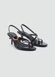 Asymmetric Strappy Stiletto Gold Disc - Black