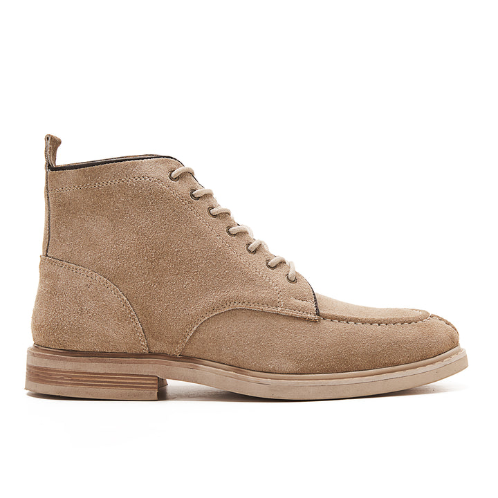 Moc Toe Suede Lace Up Genuine Leather Half Boots | Beige