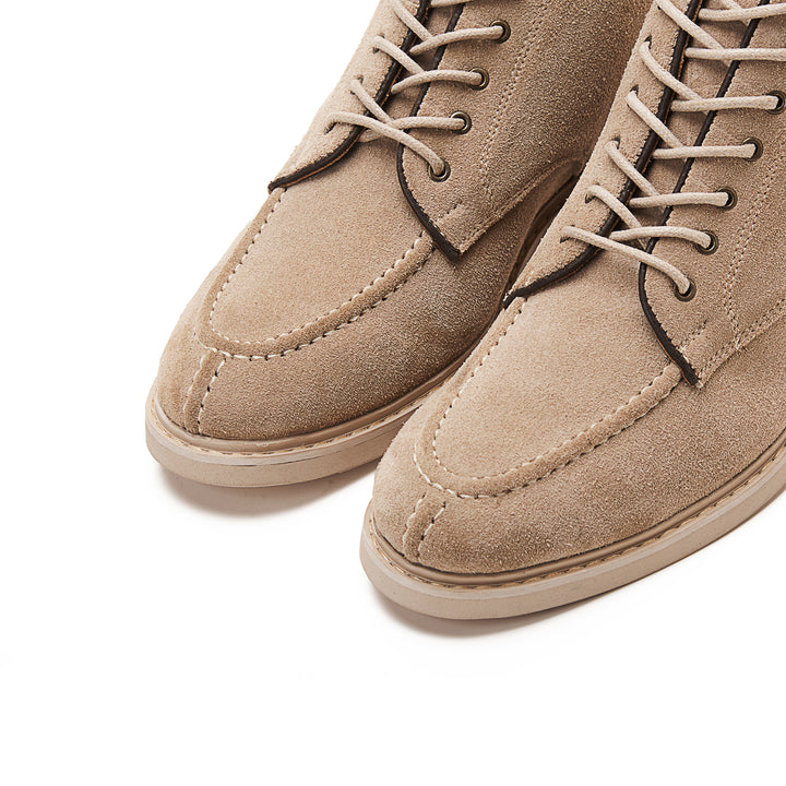 Moc Toe Suede Lace Up Genuine Leather Half Boots | Beige