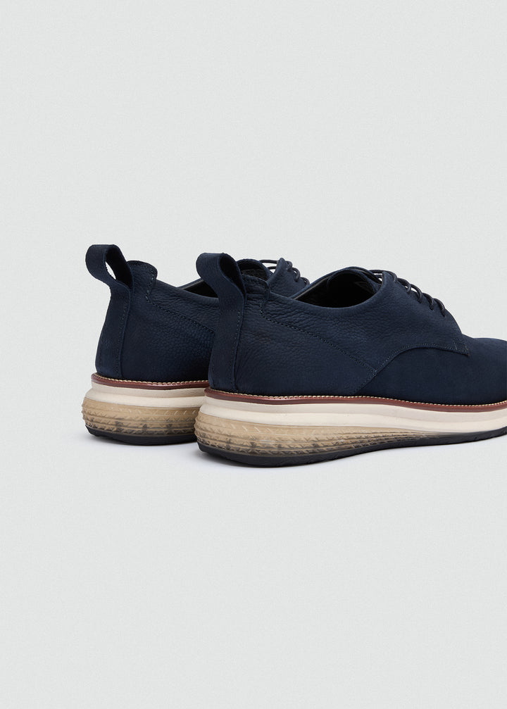 Suede Lace-Up Derby - Textured Navy Blue