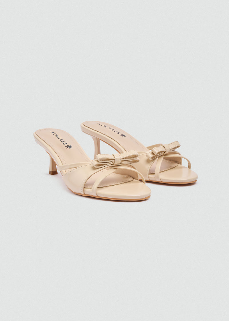 Patent Kitten Bow Heels - Beige