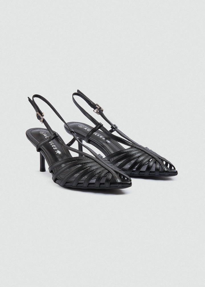 Strappy Caged Slingback Stiletto - Black