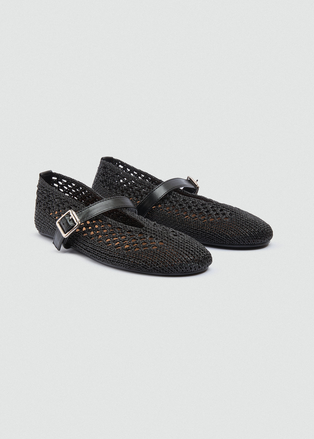 Woven Mesh Mary Jane Flats - Black