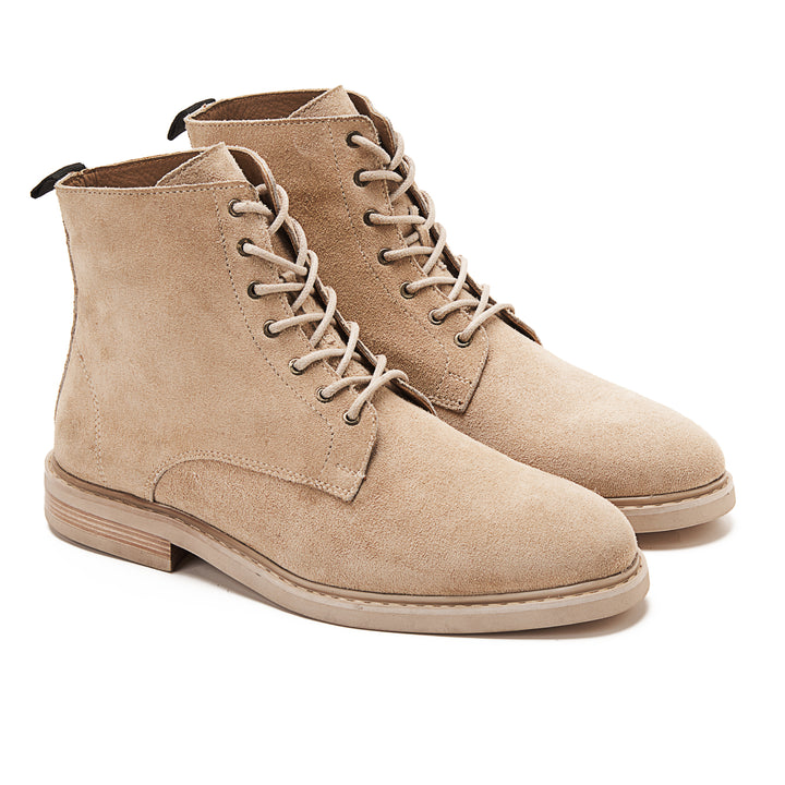 Suede Lace Up Genuine Leather Half Boots | Beige
