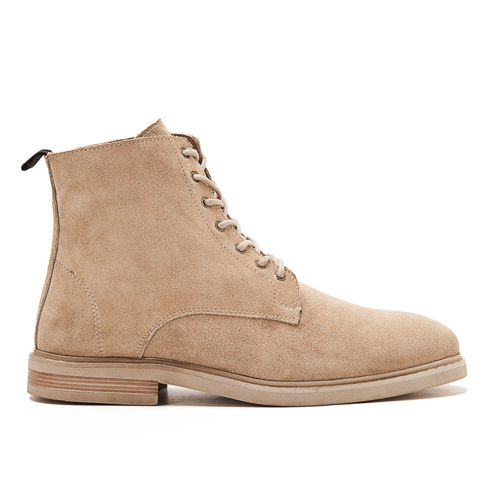 Suede Lace Up Genuine Leather Half Boots | Beige