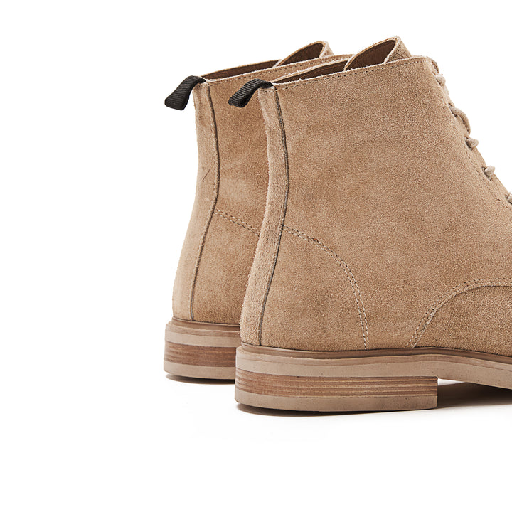 Suede Lace Up Genuine Leather Half Boots | Beige