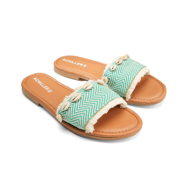 Verdant | Embrace nature's beauty with Verdant slippers, adorned with tiny seashells for a touch of authenticity