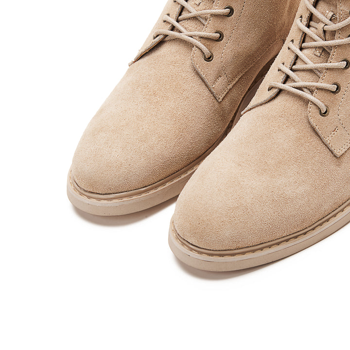 Suede Lace Up Genuine Leather Half Boots | Beige