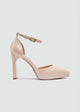 Pointy Platform Ankle Strap Pumps - Beige