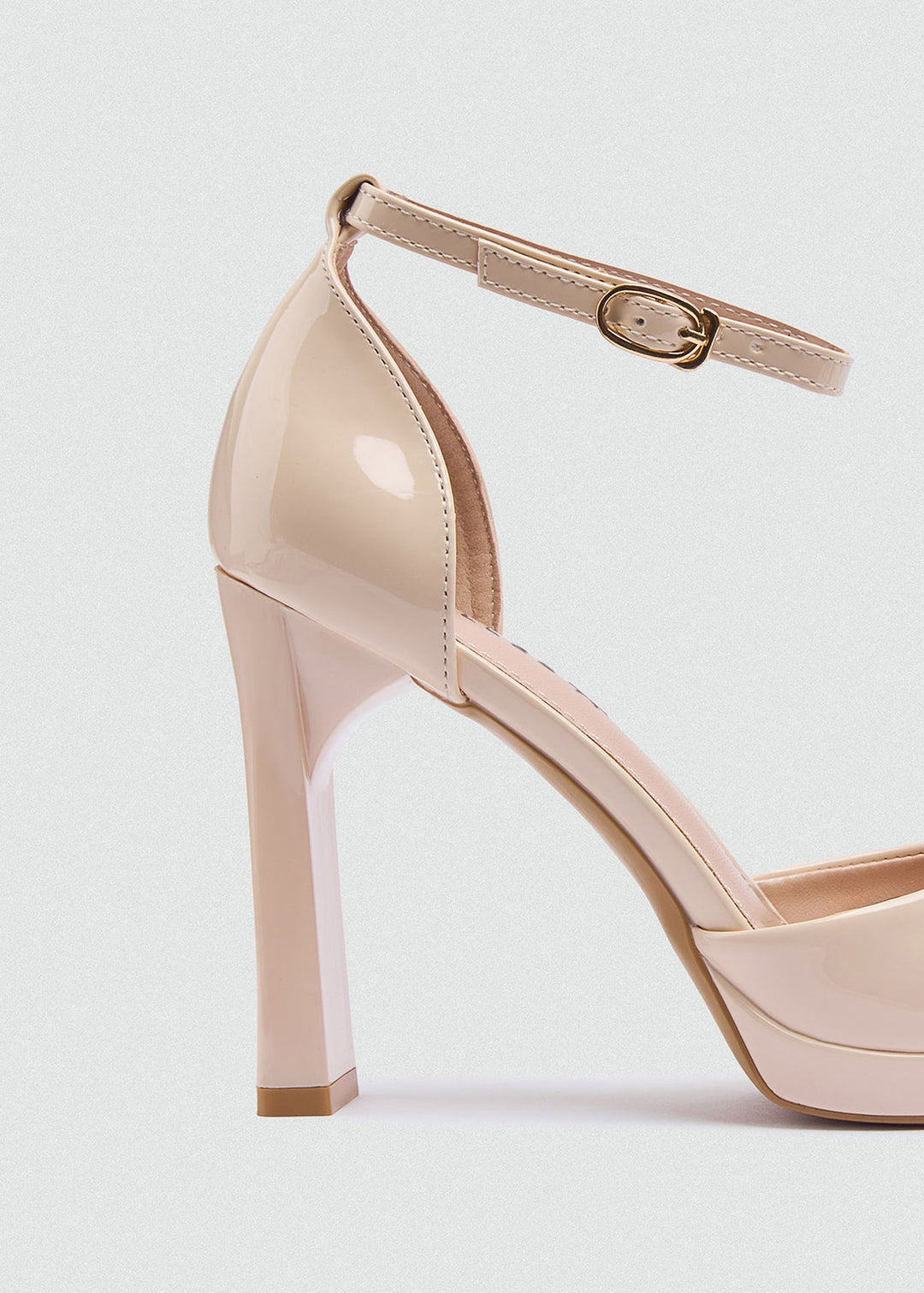 Pointy Platform Ankle Strap Pumps - Beige