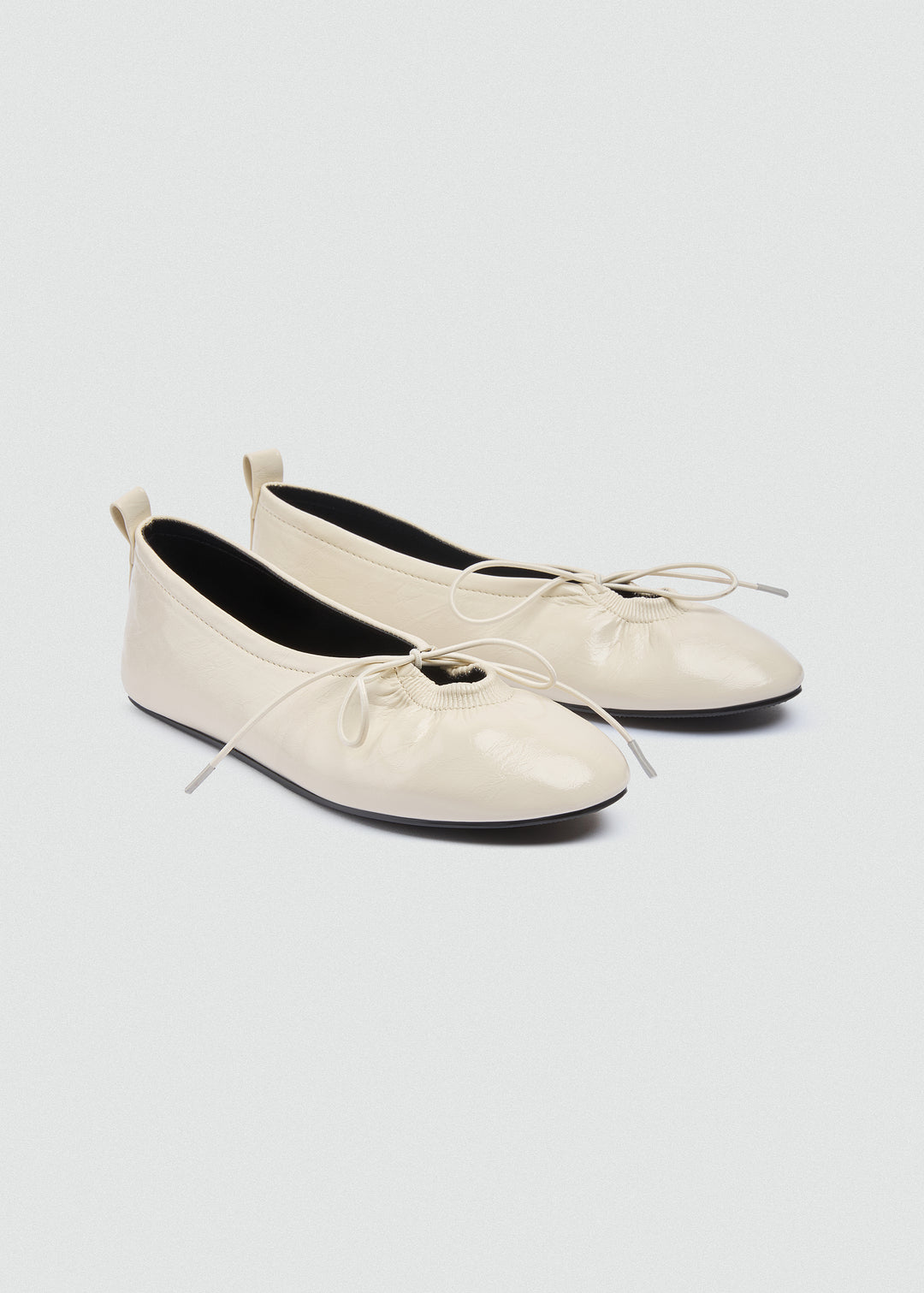 Patent Crinkle Ballet Flats - Beige