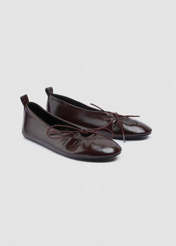 Patent Crinkle Ballet Flats - Brown