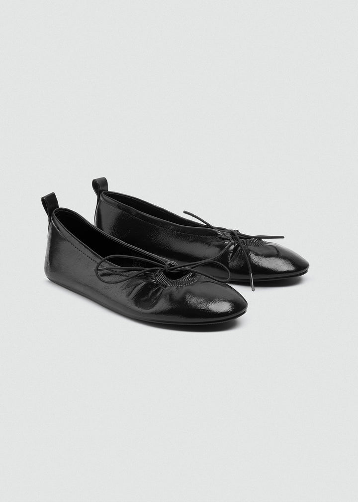 Patent Crinkle Ballet Flats - Black