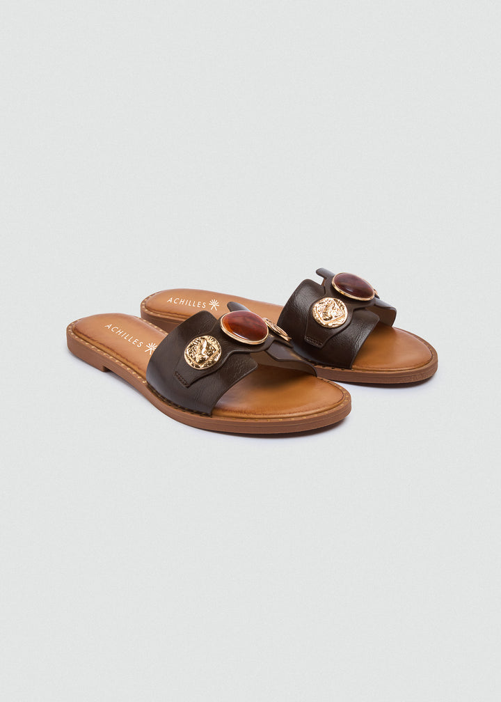 Flat Slides Coin Cabochon - Brown