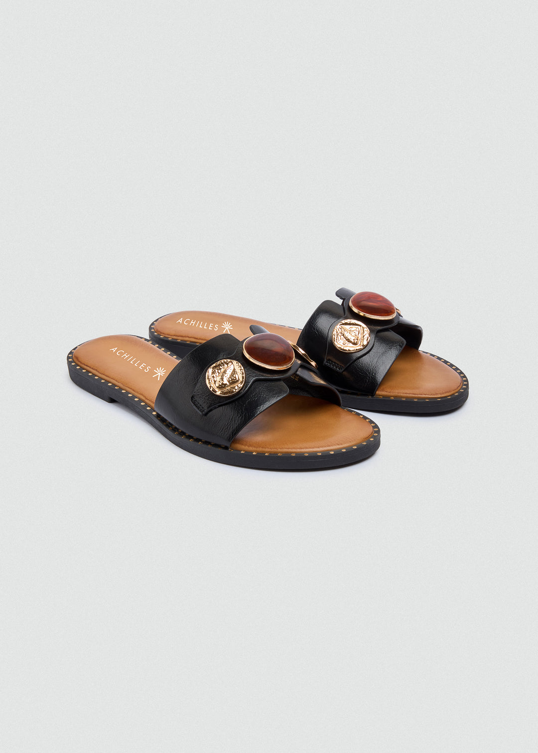 Flat Slides Coin Cabochon - Black