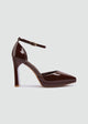 Pointy Platform Ankle Strap Pumps - Brown