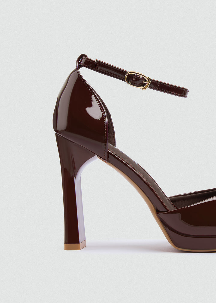 Pointy Platform Ankle Strap Pumps - Brown