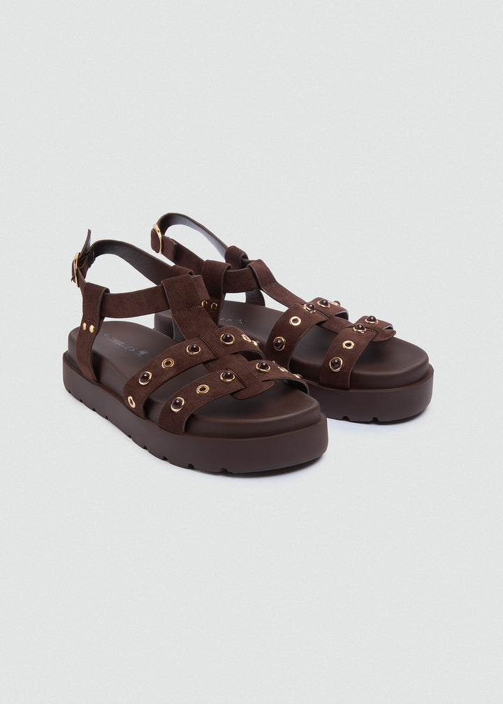 Chunky Gold-Tone Sandal - Brown