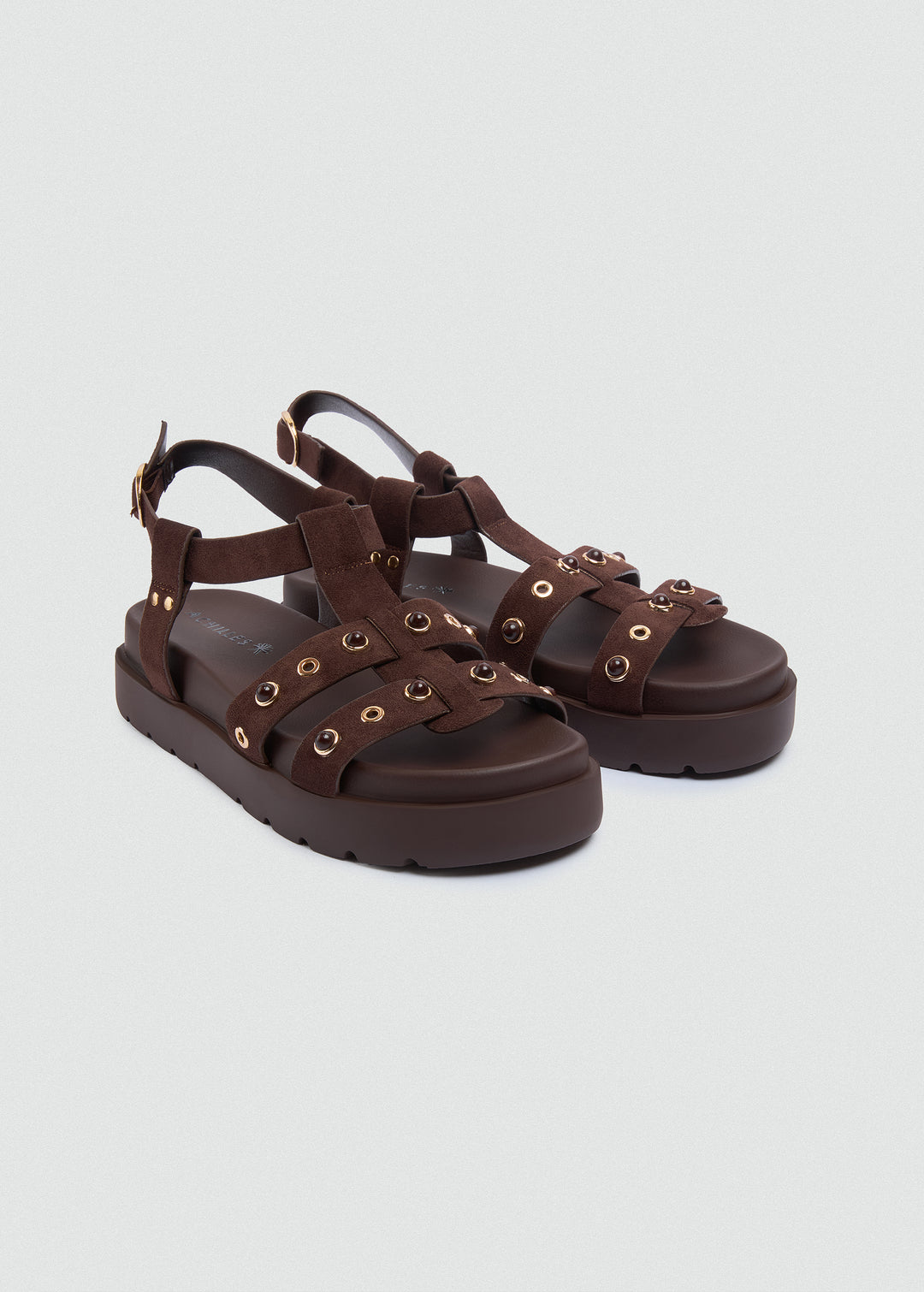 Chunky Gold-Tone Sandal - Brown