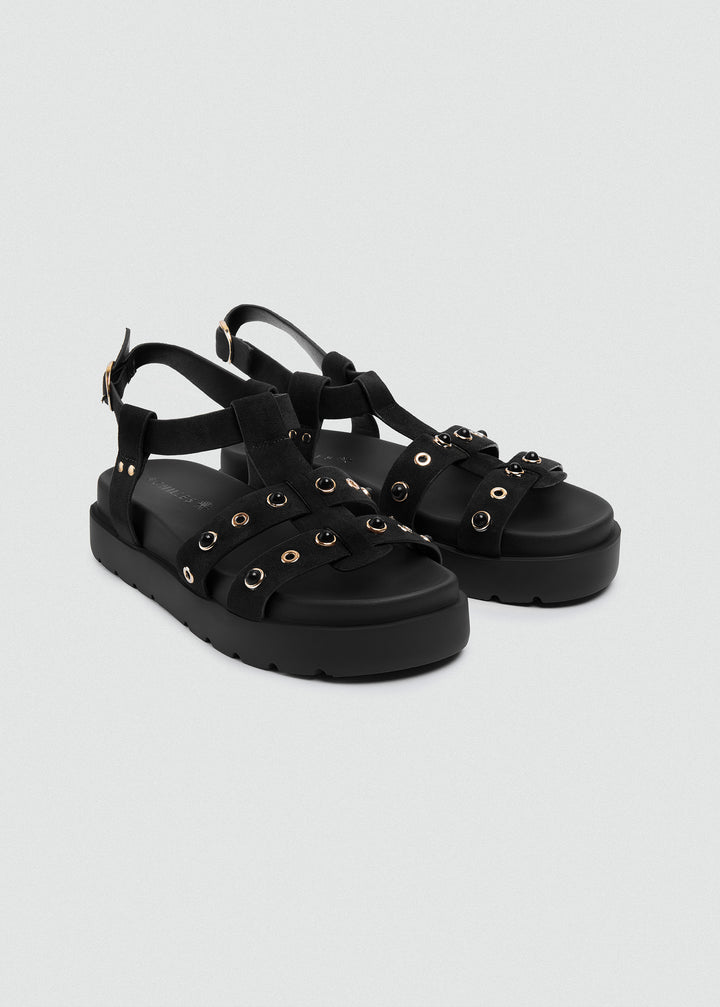 Chunky Gold-Tone Sandal - Black
