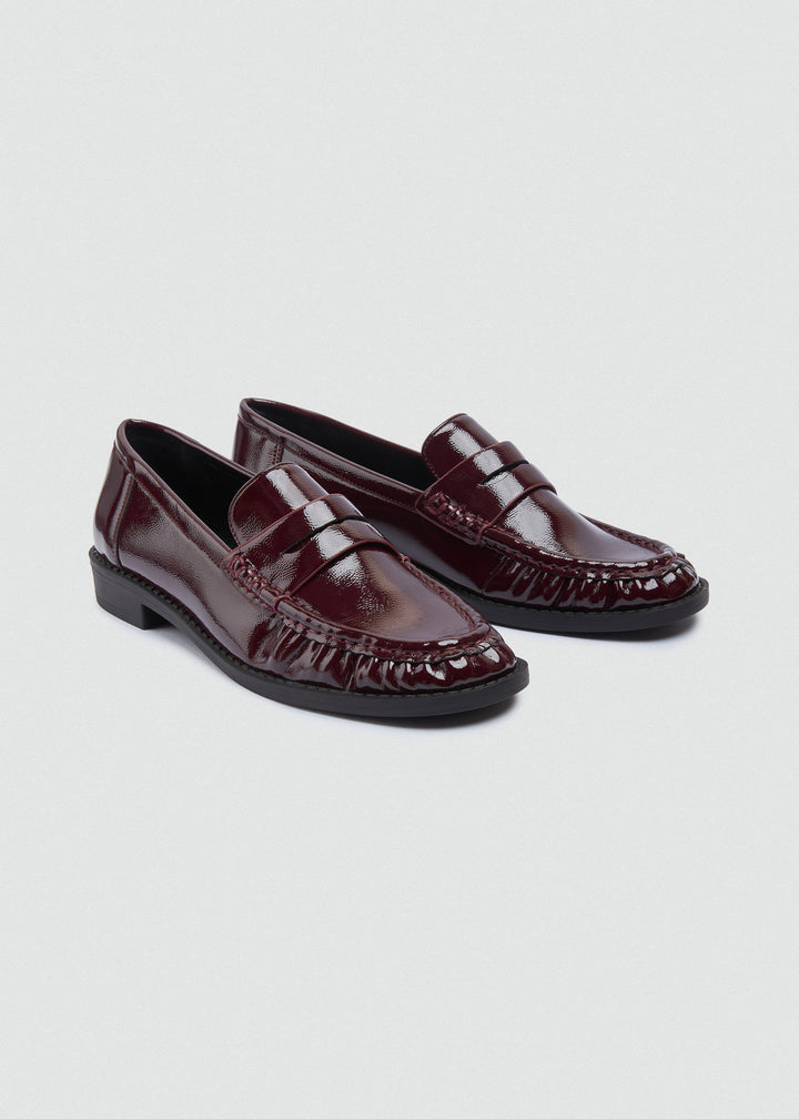Patent Crinkle Penny Loafers - Maroon