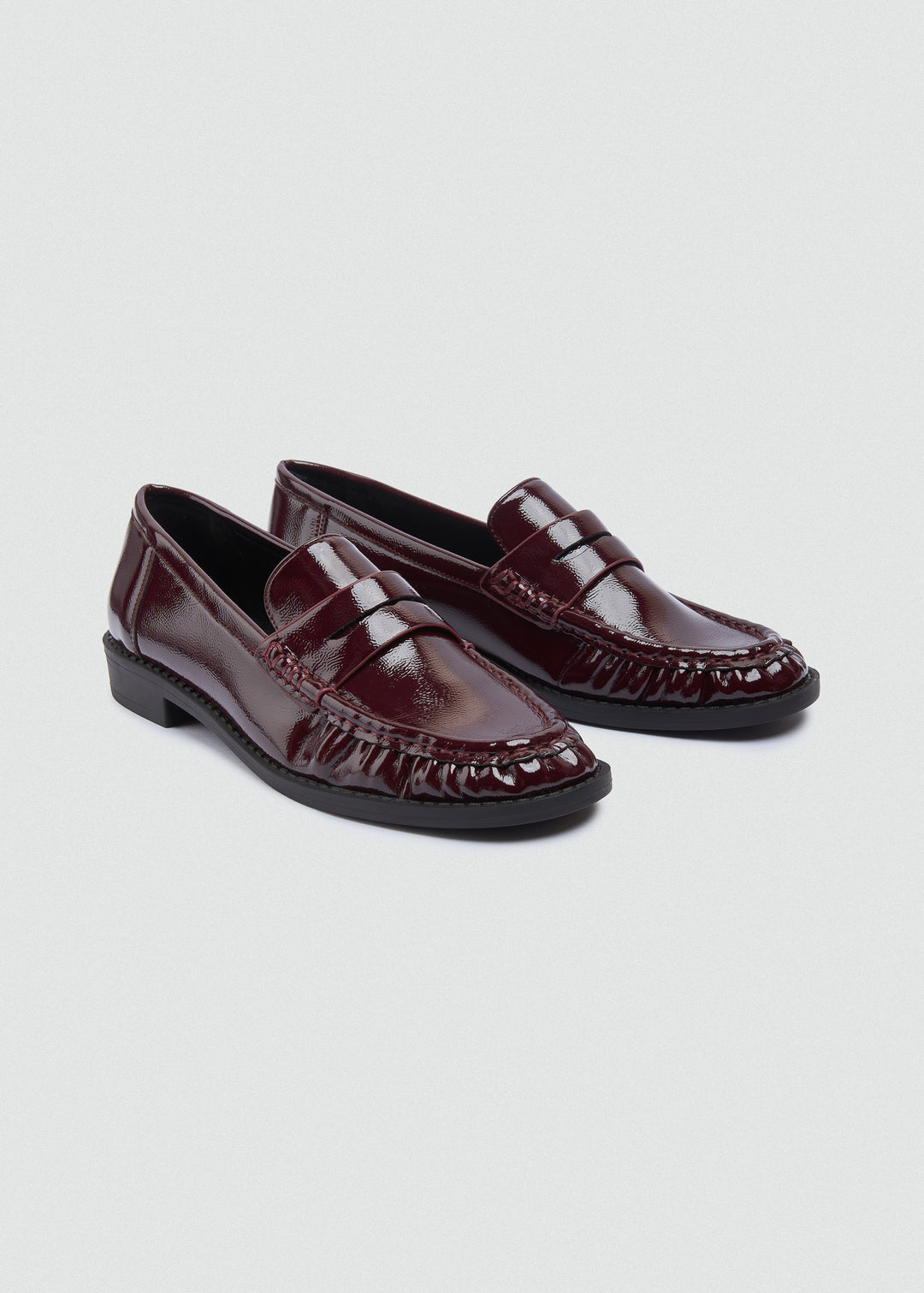 Patent Crinkle Penny Loafers - Maroon