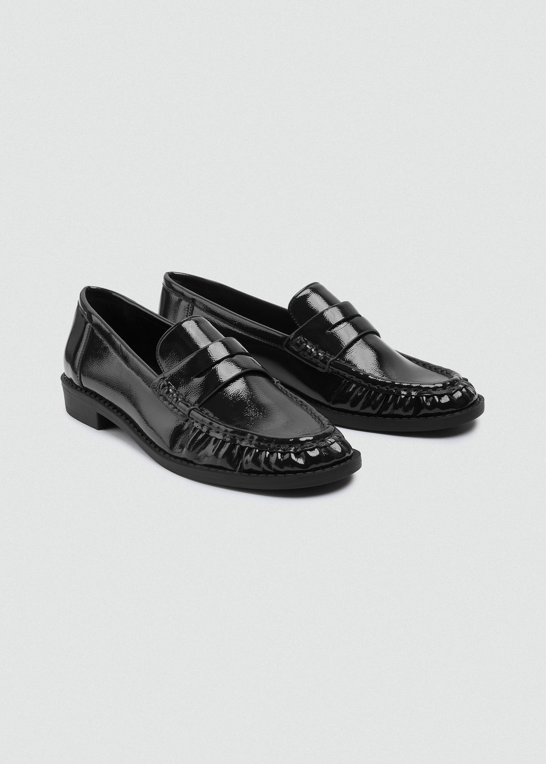 Patent Crinkle Penny Loafers - Black