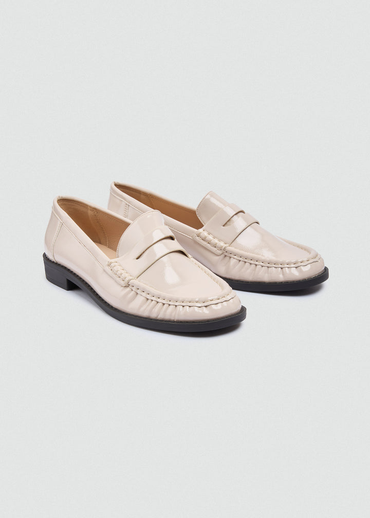 Patent Crinkle Penny Loafers - Beige