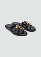 Flat Thong Sandals Gold Oval Ring - Black