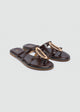 Flat Thong Sandals Gold Oval Ring - Brown