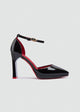 Pointy Platform Ankle Strap Pumps - Black
