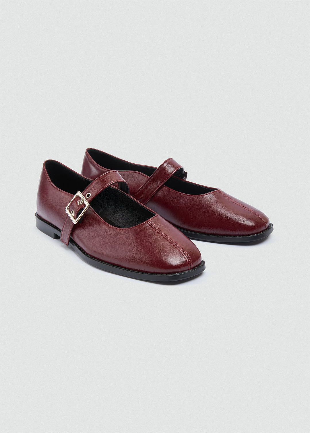 Mary Jane Flats Buckle Strap - Maroon