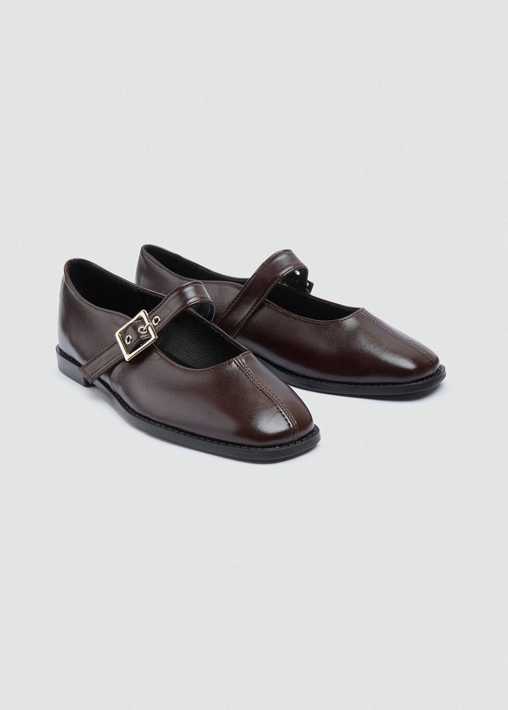 Mary Jane Flats Buckle Strap - Brown