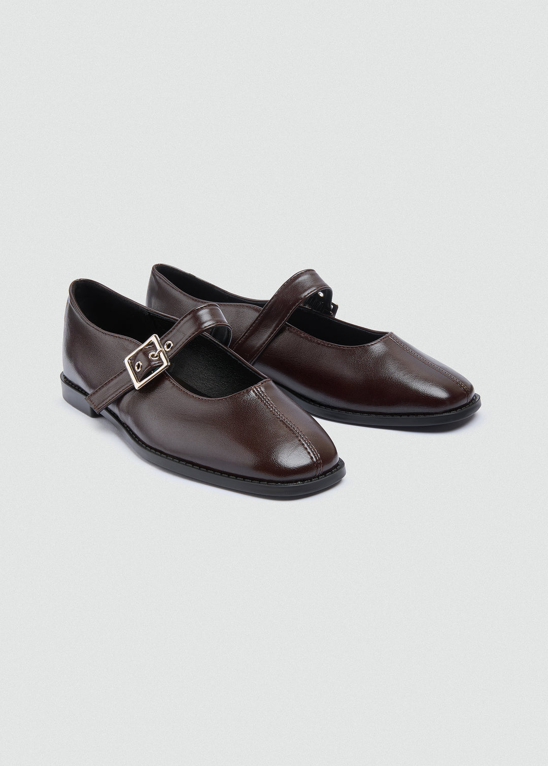 Mary Jane Flats Buckle Strap - Brown