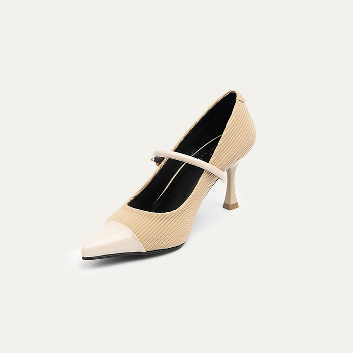 Achilles| Ribbed Mary Jane Heels - Beige