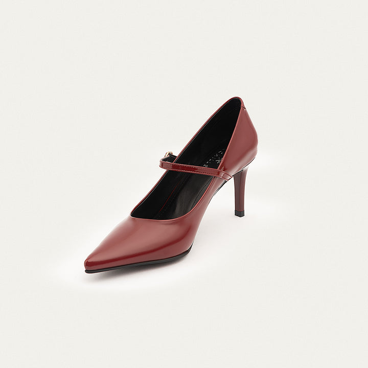 Ivory Elegance Mary Jane Heels | Burgundy