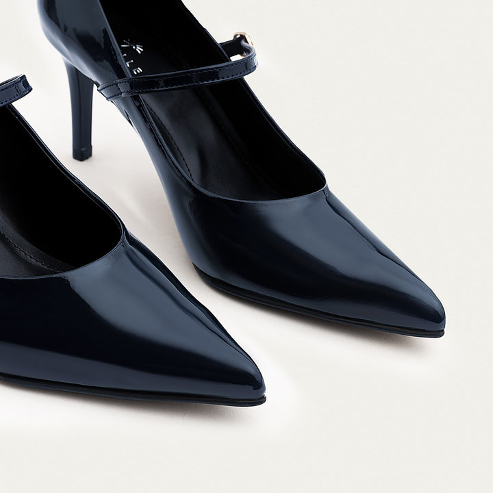 Ivory Elegance Mary Jane Heels | Navy Blue