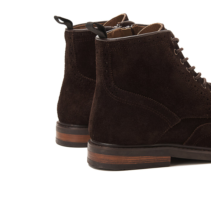 Suede Brogue Genuine Leather Half Boots - Brown