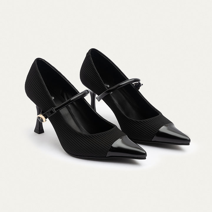 Ribbed Mary Jane Heels | Black