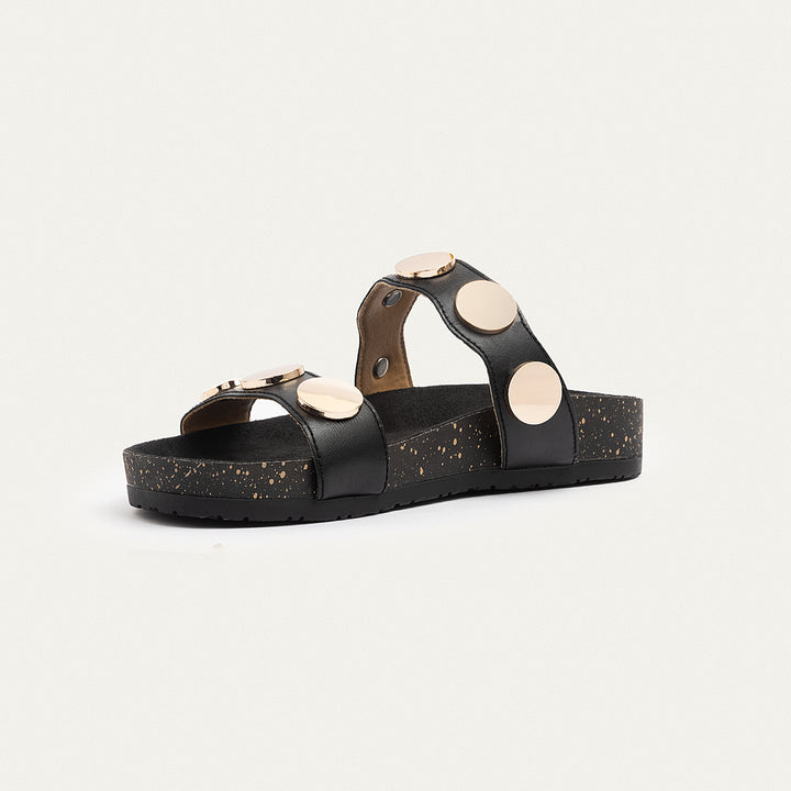 Golden Oasis Studded Comfort Slides | Black
