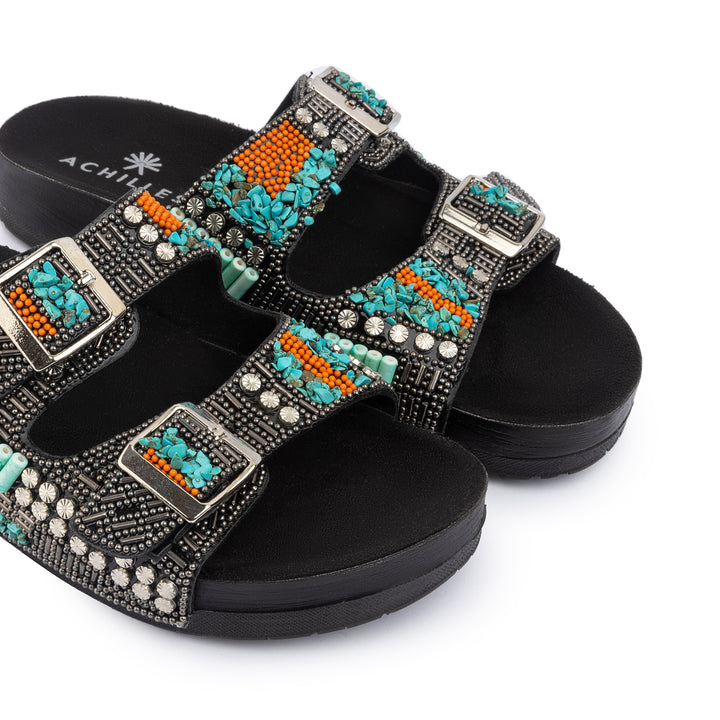 Double Buckle Firuz Slides - Mix Black