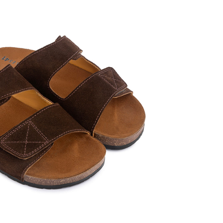 Double Hook & Loop Men Slides - Brown